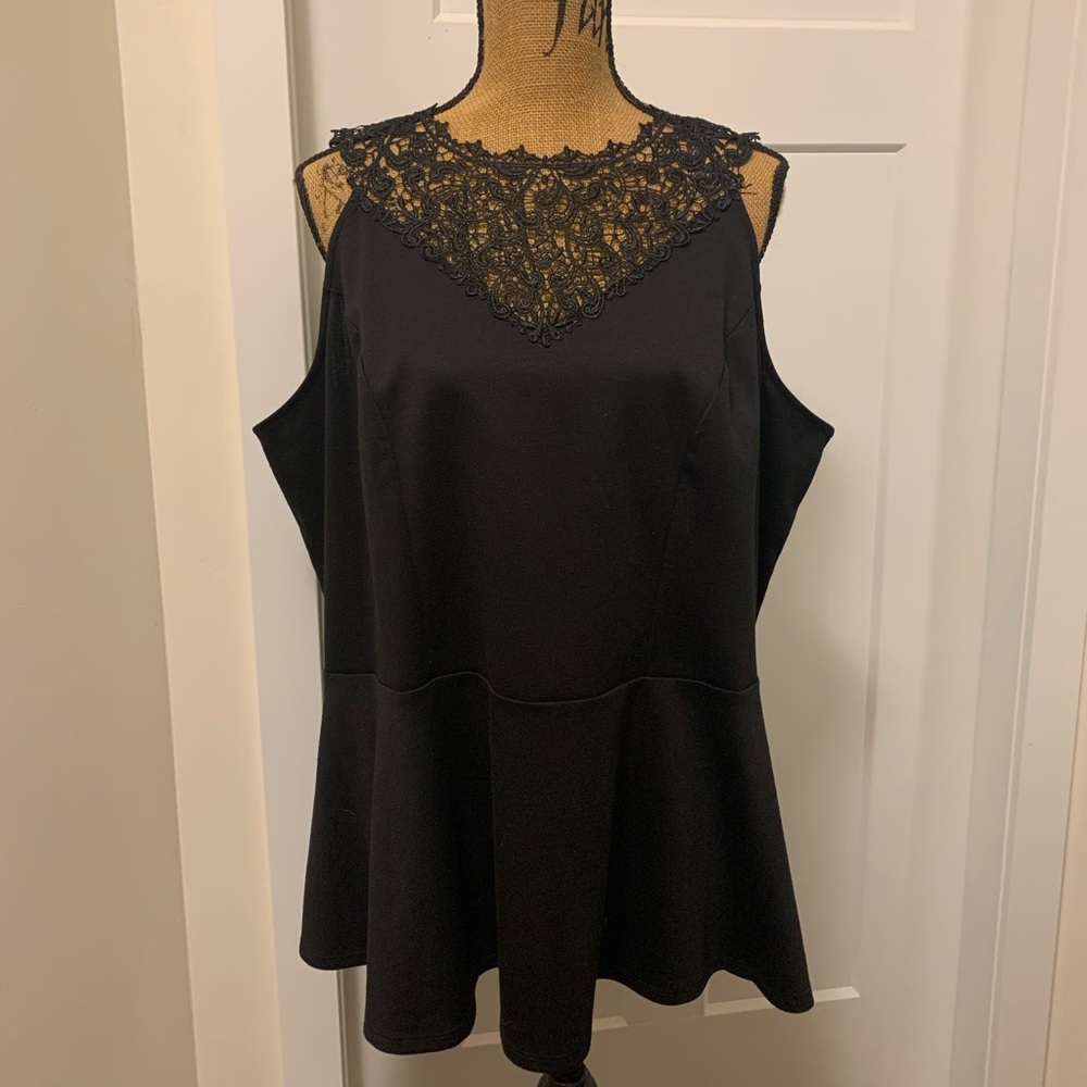 MXM Black Peplum Top with Lace Collar - 3X - Picture 1 of 7